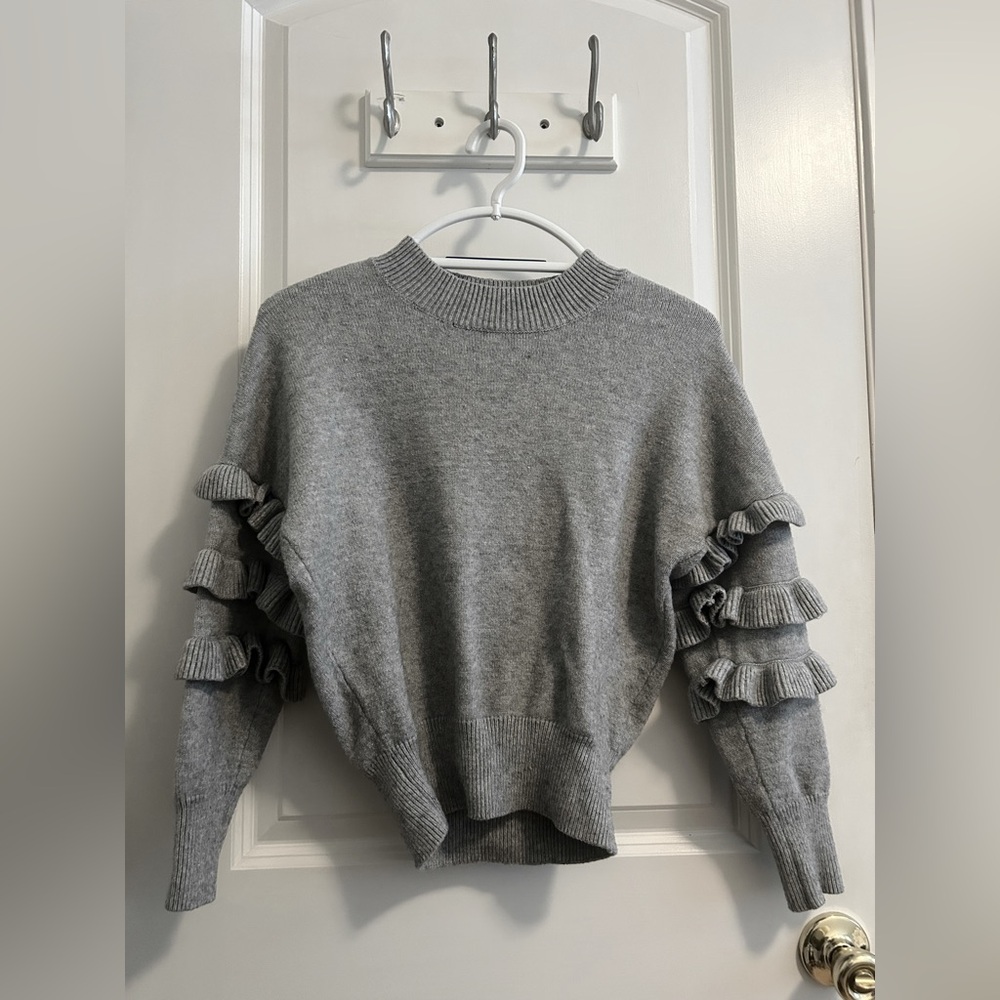 Gray Ruffle Sleeve Knit Sweater